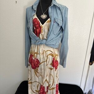 Vintage Floral Silk Slip Dress